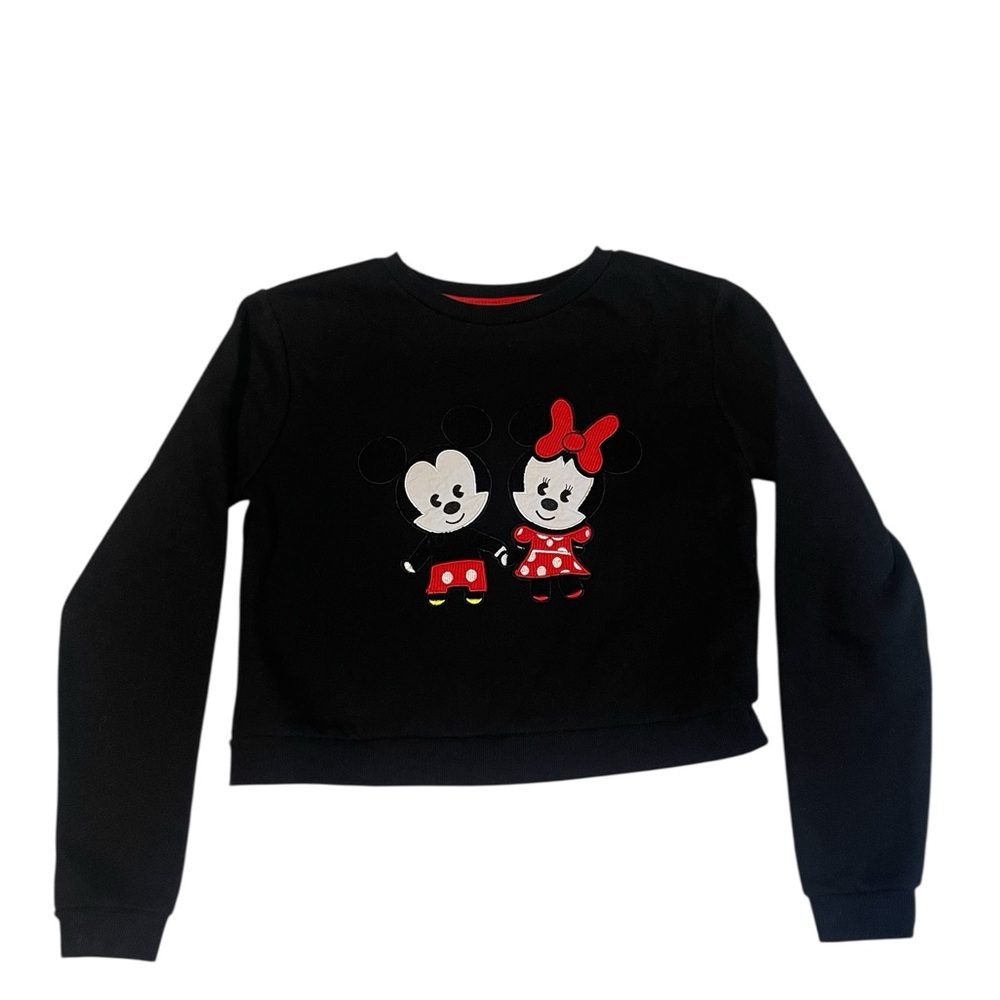 Disney Black and Red Mickey & Minnie Cropped Sweatshirt